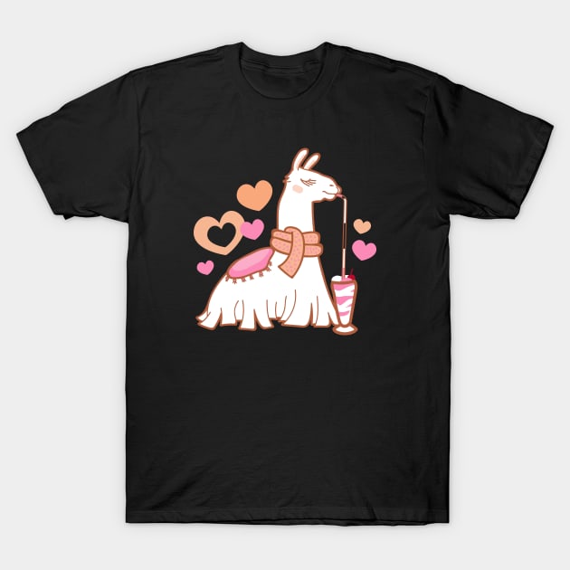 Fancy Pink Llama with Milkshake T-Shirt by toddsimpson